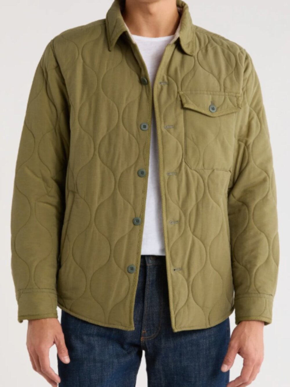 Lucky Brand Quilted Shirt Jacket Men S Olive Night Button Front Shacket